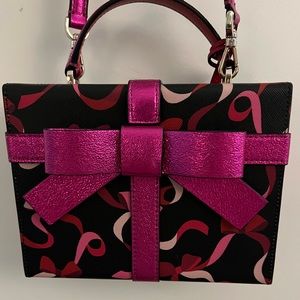Kate Spade Wrapping Party Ribbons small purse black w/ multi color ribbons
